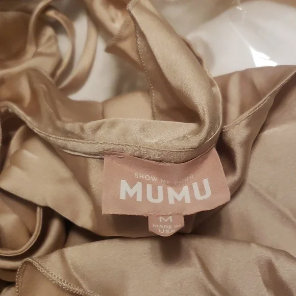 SHOW ME YOUR MUMU RUFFLE WRAP CHAMPAGNE SATIN DRESS - Picture 2 of 3